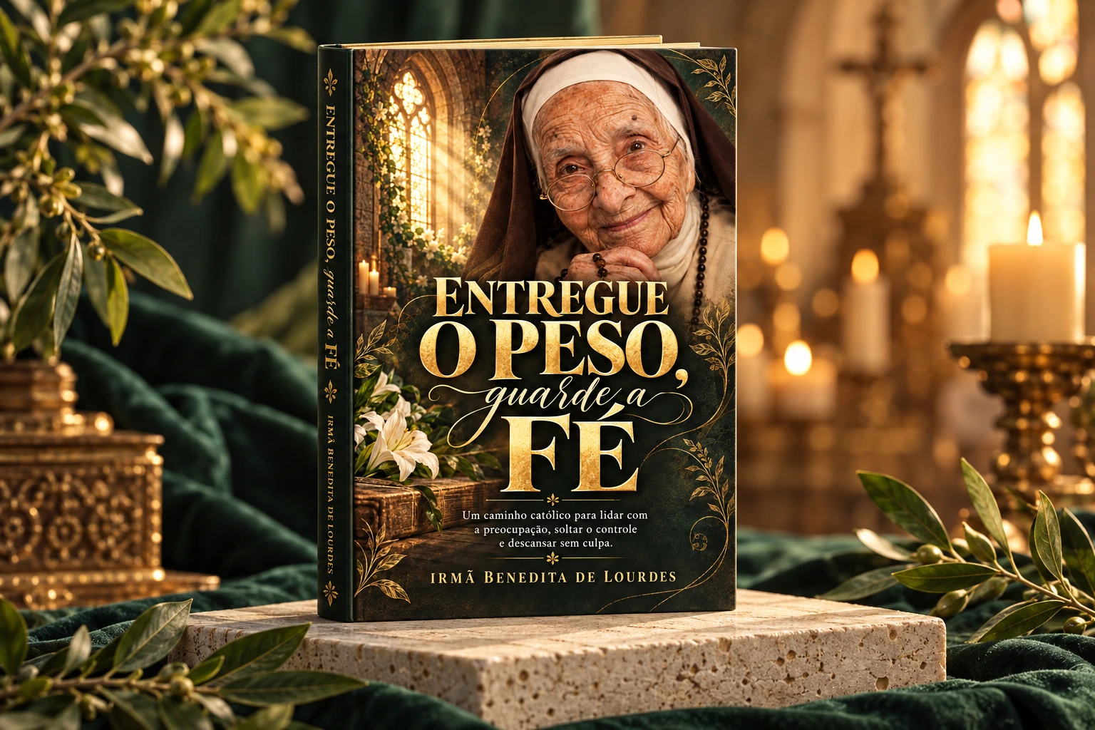 Apresentação artística 3D da capa aprovada do livro Entregue o peso, guarde a fé